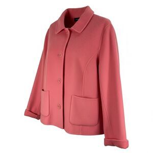 Talbots Double Face Wool Blend Coral Jacket Cropped Tailored Coat Pockets Sz 16